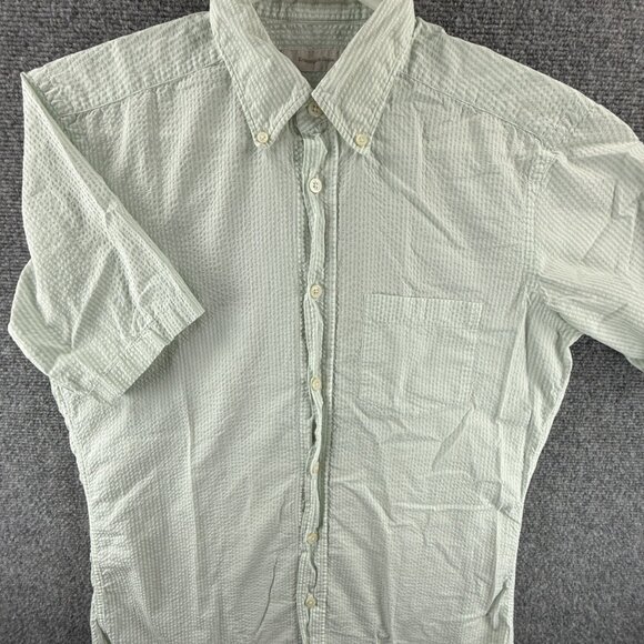 Ermenegildo Zegna Striped Turkey Short Sleeve Button-Down Medium Green Pocket - Picture 2 of 12